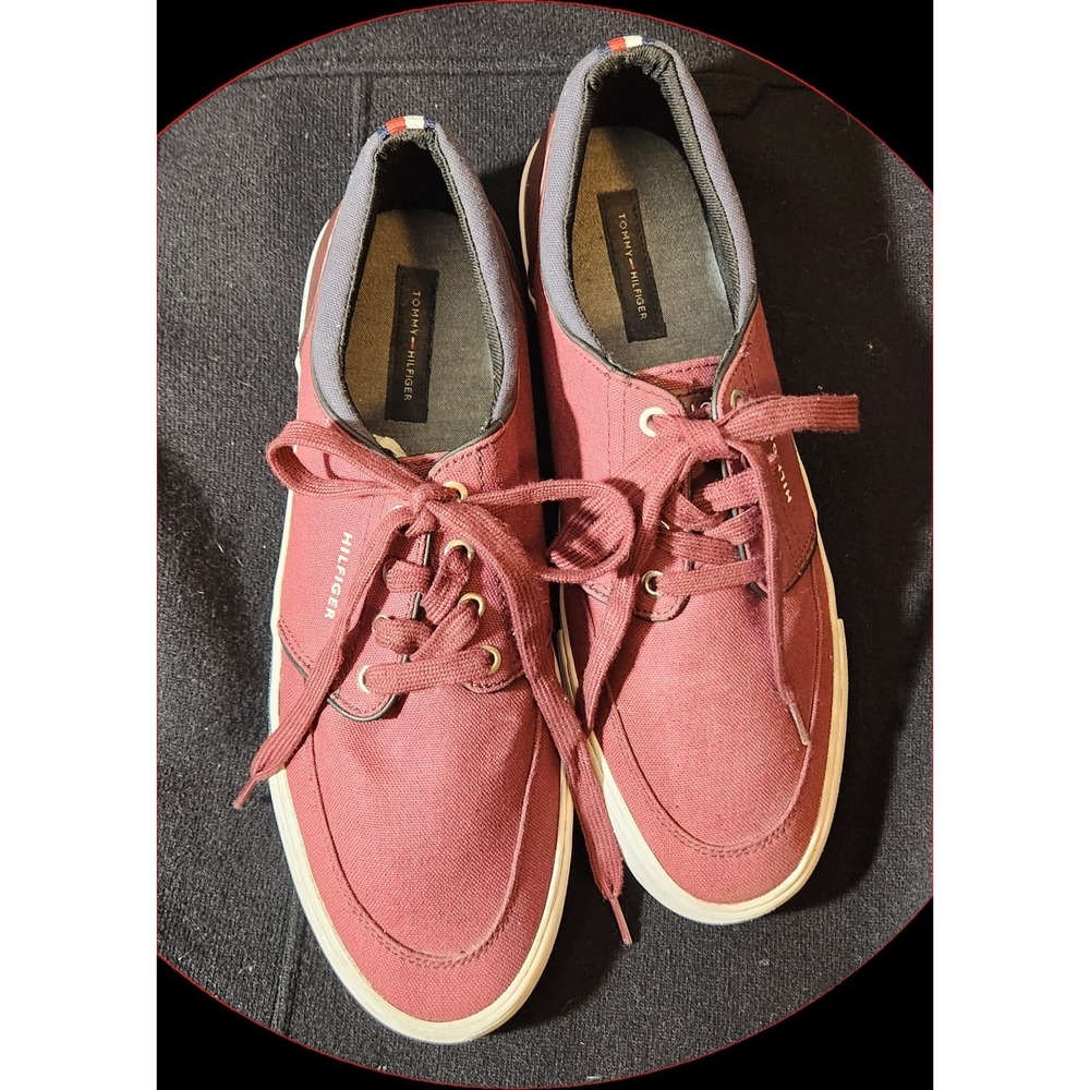 Mens Tommy Hilfiger Red Canvas Boat Shoes Size 11M Excellent Condition No Box